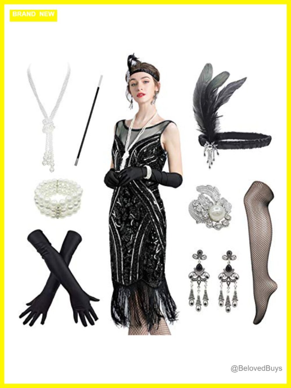 1920s Flapper Dress Set with Accessories Sequin Tassels